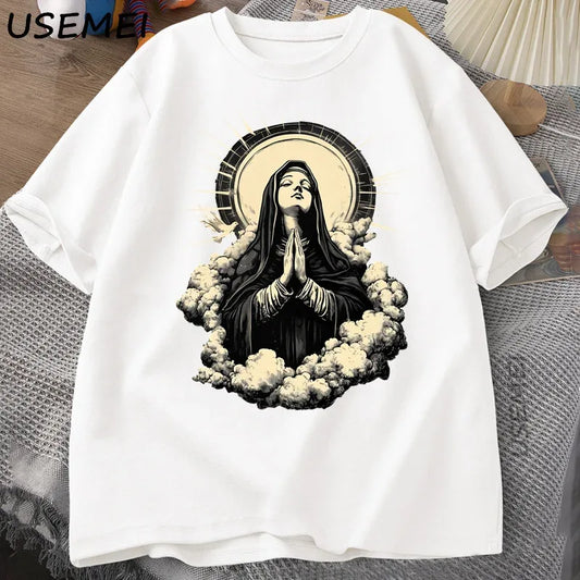 Christian T Shirt Virgin Mary Graphic Tshirt Faith Unisex Tee Christmas or Easter T-shirt Tee Shirt Cotton Short Sleeve Clothes