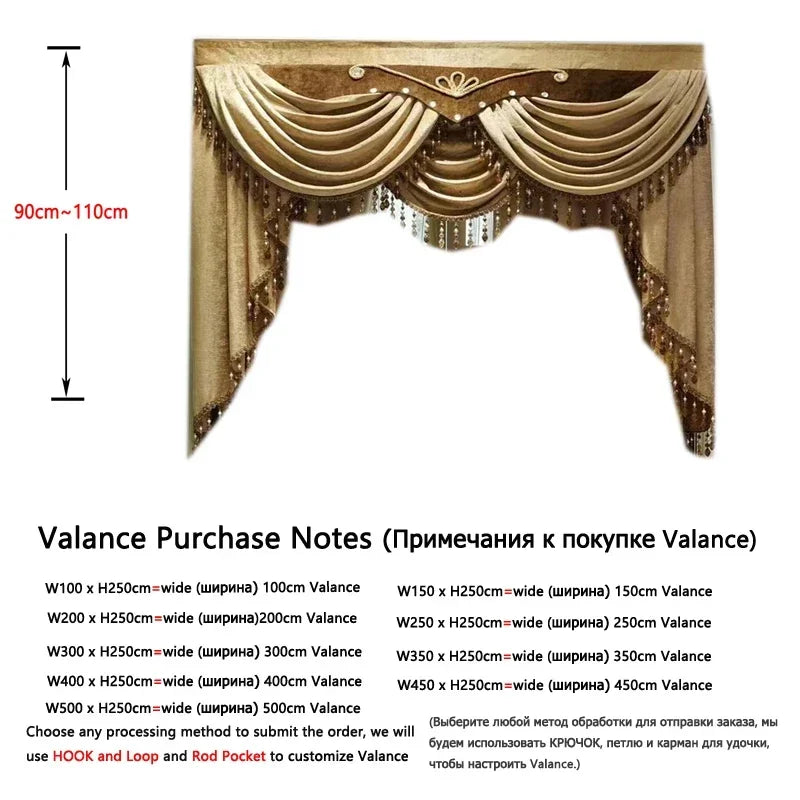 Europe Luxury Style Embroidery Chenille Blackout Curtain High Quality Decoration Living Room Dining Room Bedroom Valance Curtain