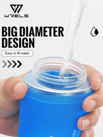 WRELS Folding Water Bottle TPU BPA-Free Leak Proof Soft Flask Outdoor Sport Marathon Hiking Camping Portable Water Bottle