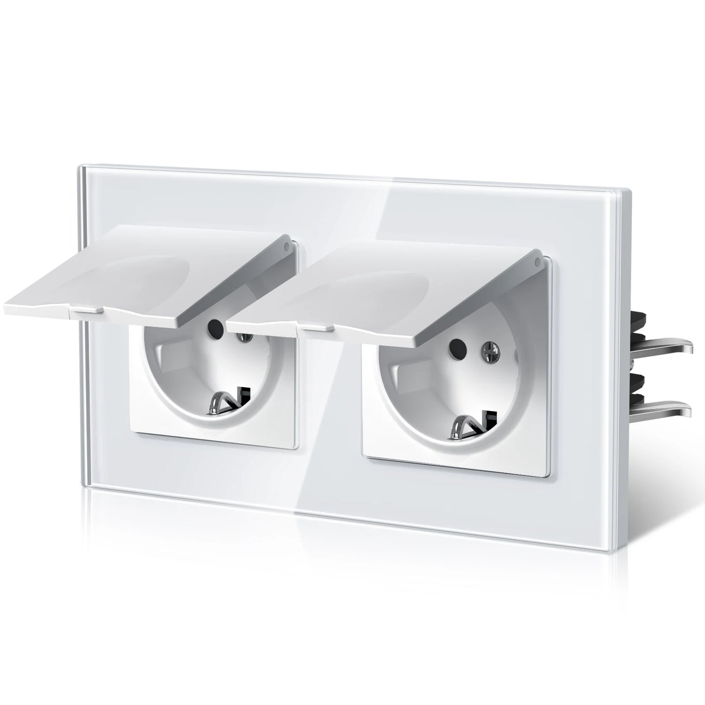 BSEED EU Standard Wall Electric Socket With Cover 16A Bathroom Power Sockets Outdoor Outlet Waterproof Glass Panels E Series