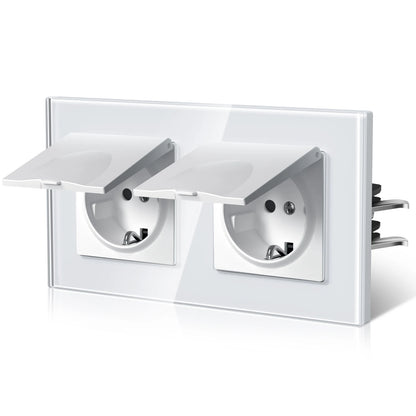 BSEED EU Standard Wall Electric Socket With Cover 16A Bathroom Power Sockets Outdoor Outlet Waterproof Glass Panels E Series