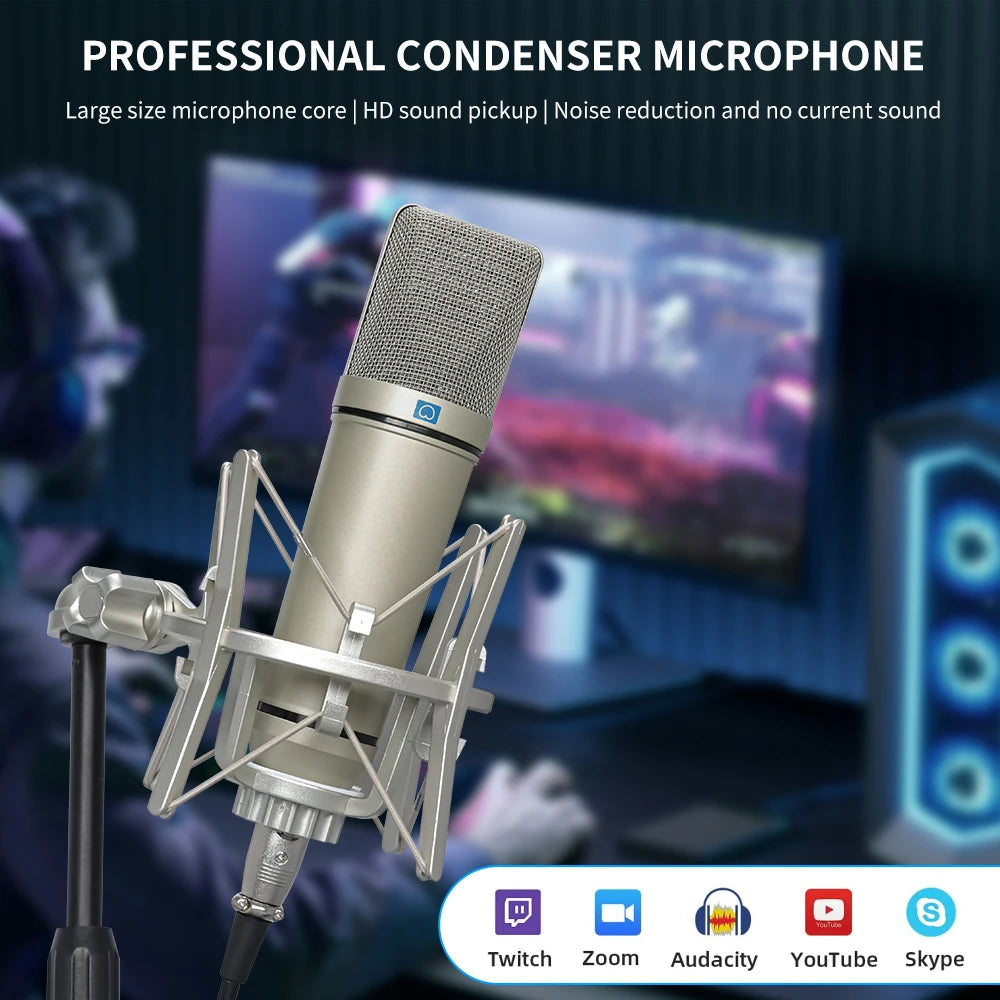 KDES AI XLR Condenser Microphone Professional Cardioid Studio Mic for Recording Podcasting Voice Over Streaming Home Studio
