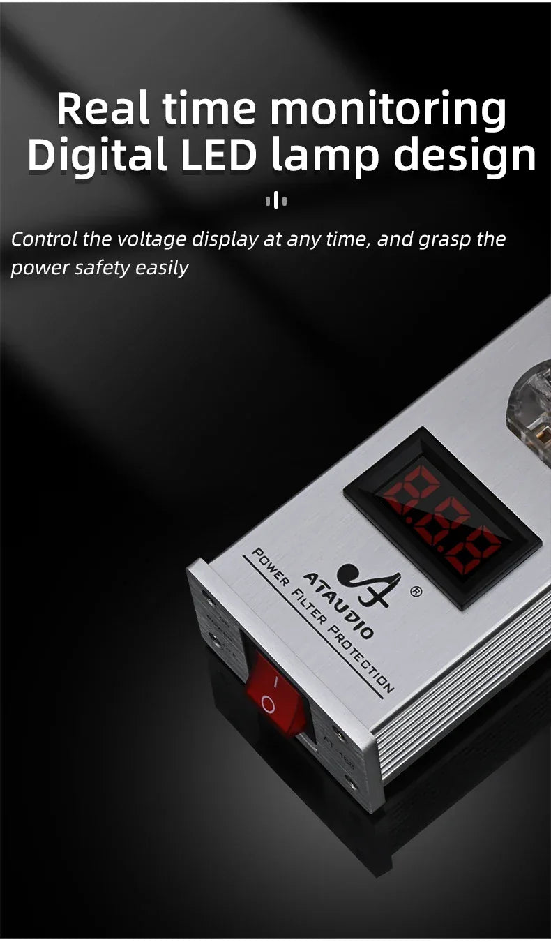 ATAUDIO Hifi Power Filter Power Power Conditioner Purifier Surge Protection with US Plug and Universal Socket