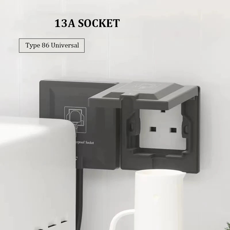 UK Plug 13A Recessed Bathroom Socket Panel with Hidden Waterproof Plug and Built-in Type 86 Kitchen Invisible 220V Socket