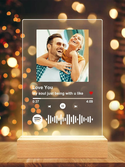 Personalized Anniversary Couples Mother's Day Gifts for Women Men 7 Colors Heart Picture Frame Acrylic Plaque with Night Light