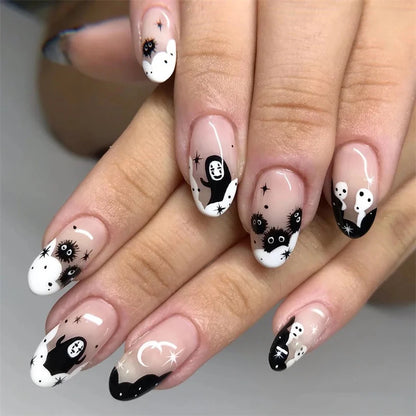 24Pcs Manicure Wearable Fake Nails Ballerina Removable Coffin Fake Nails Finished Women Girls Almond False Nails Art Decoration