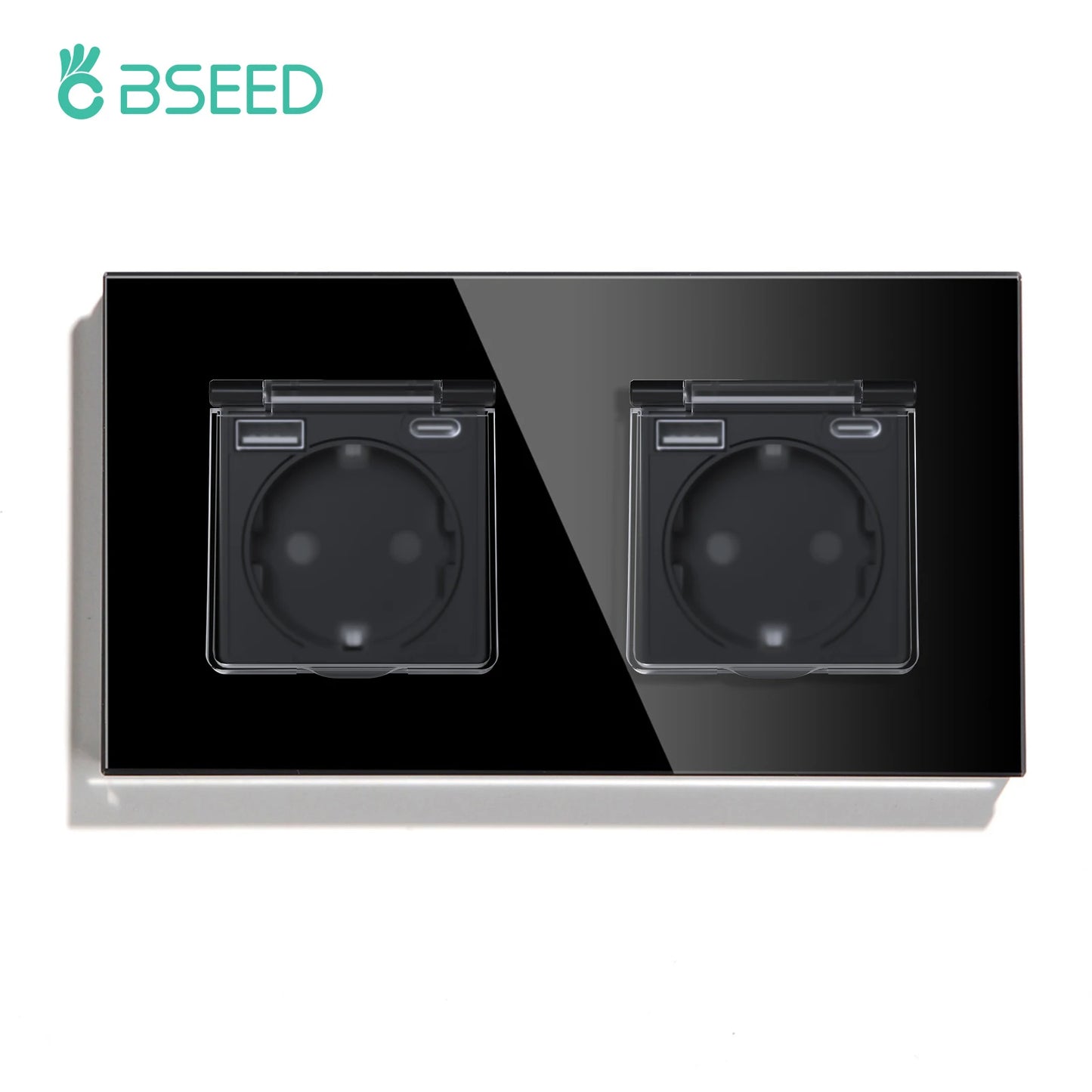 BSEED Single EU Wall Socket USB Type-c Ports Double Waterproof Cover Bathroom Power Sockets Triple Glass Electric Outlets 16A