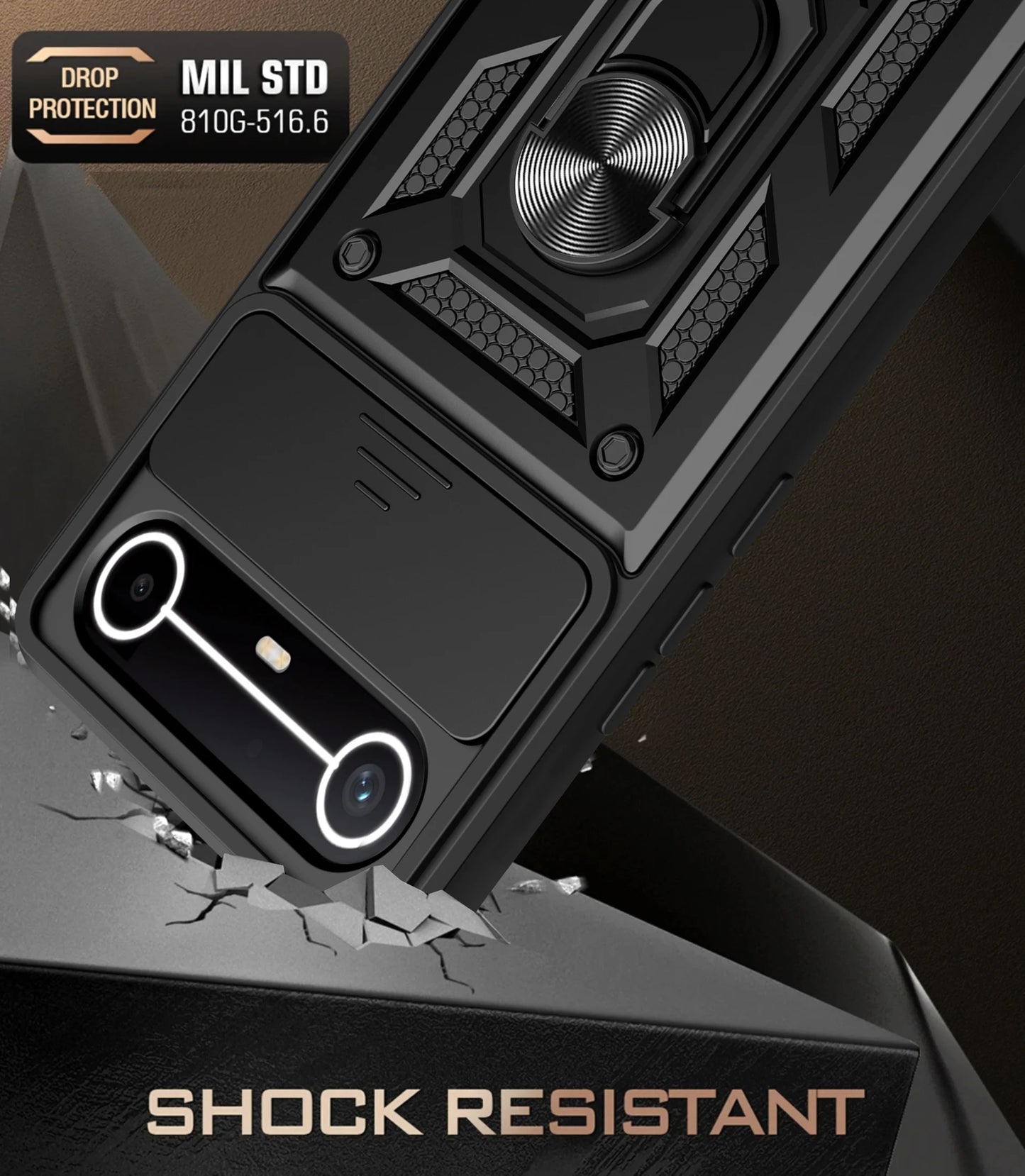 Slide Camera Cover for Tecno Spark Slim 4G Pova Slim 5G Case Ring Kickstand Holder Full Protective Shockproof Phone Capa Funda