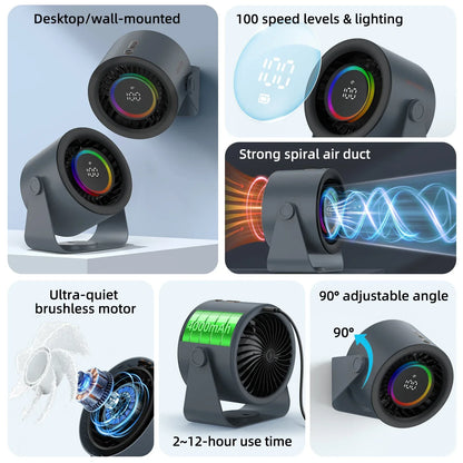 GOOJODOQ Desktop Fan 4000mAh Silent Adjustable Speed Air Circulation Fan 100 Speeds with Digital Display Wall Mountable