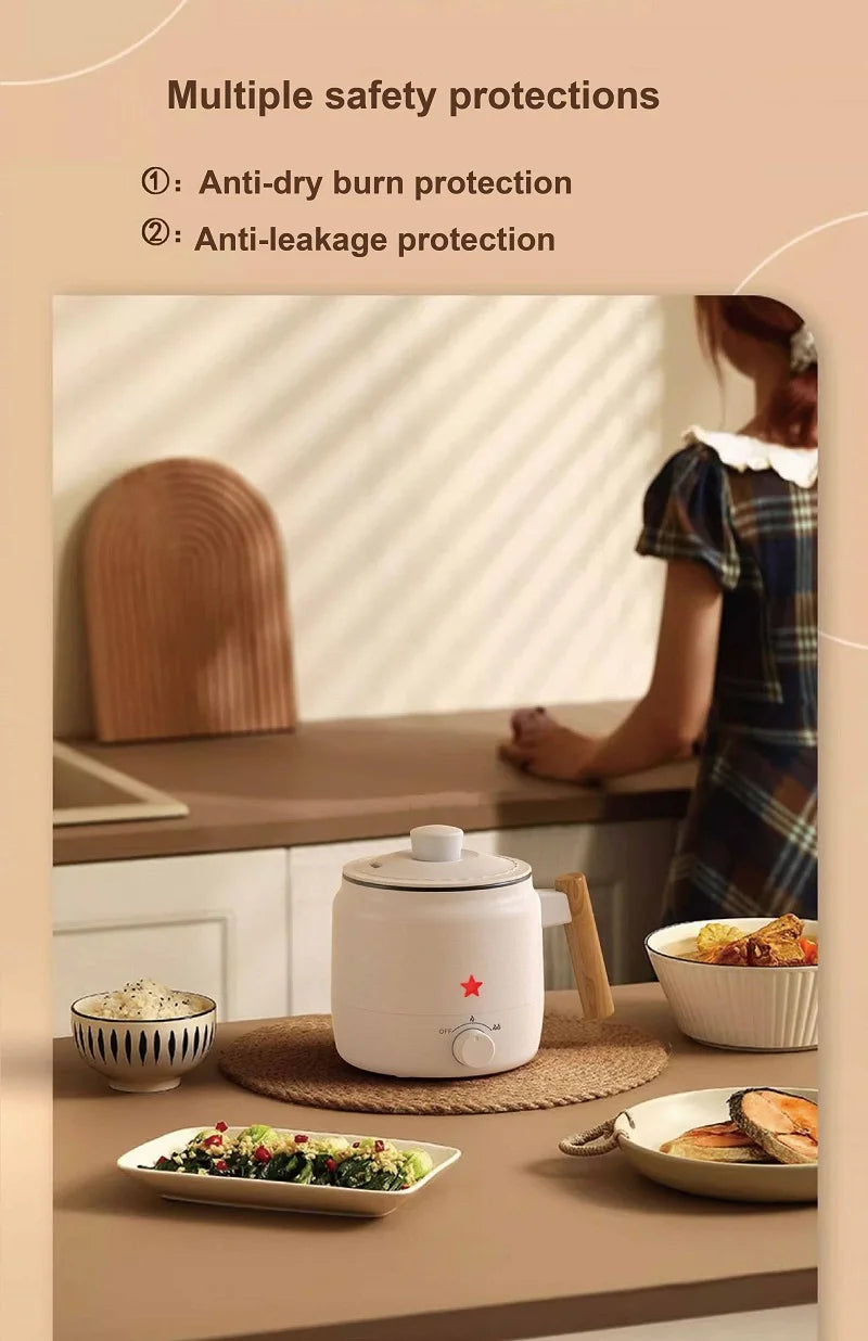 1.2L Electric Cooker Student Dormitory Low Power Noodle Cooker Multifunction Pot Portable Travel Mini Electric Hot Pot 200W