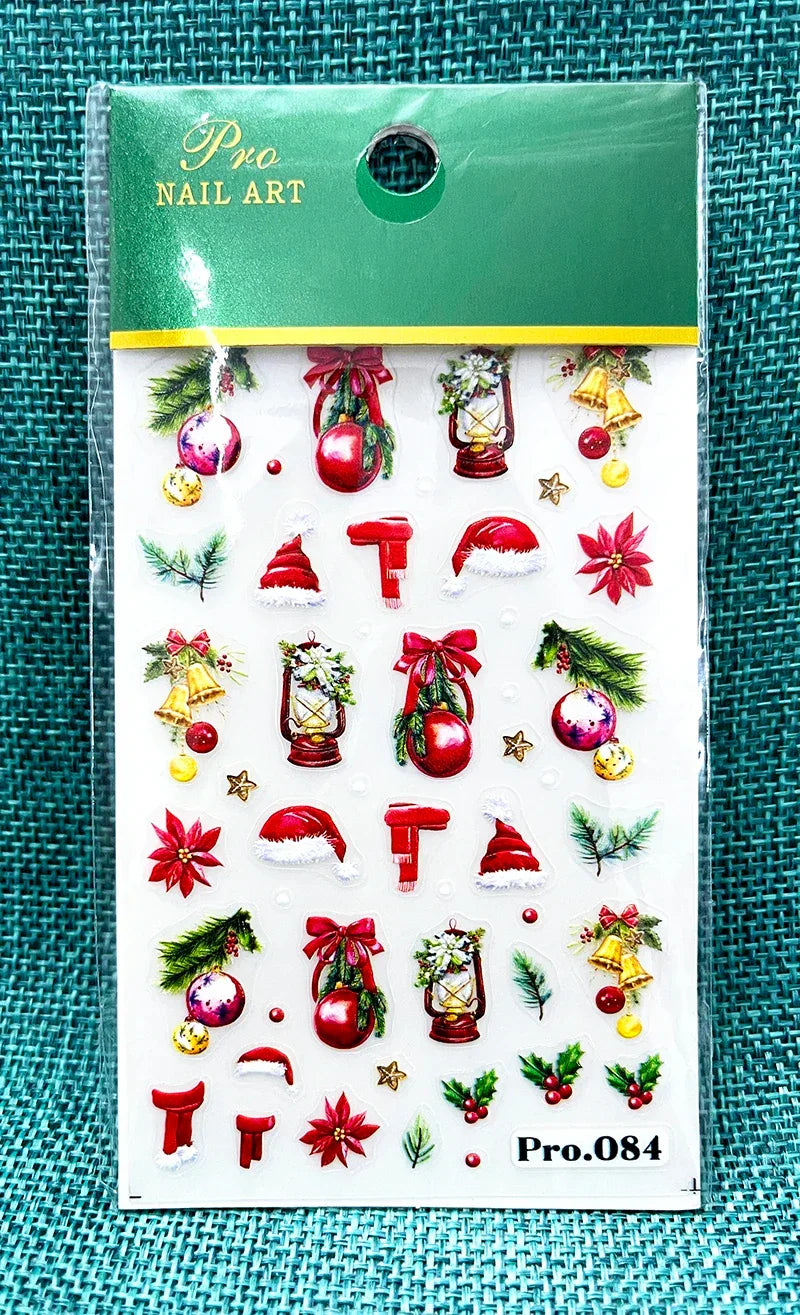 1pc Christmas Nail Art Stickers 5D Winter Holiday Themed Nail Decor Santa/Snowflakes/Christmas Trees/Gingerbread Nail Supplies *