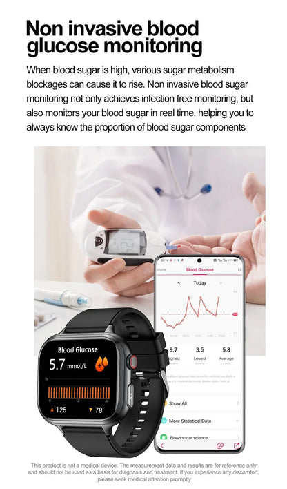 2025New Medical Grade ECG+PPG Smart Watch BMI Body Fat Uric Acid Painless Non-invasive Blood Sugar Monitoring Calling Smartwatch