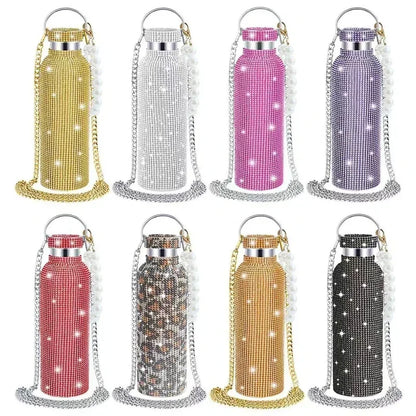 350/500/750/1000ml Luxury Rhinestone Thermos Bottle 2pcs Chain Portable Water Bottle Double Wall Stainless Steel Thermal Flask