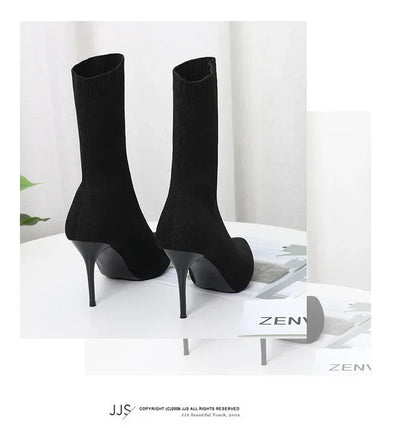 Comemore Knitting Stretch High Heels for Women Fashion Shoe 2025 Spring Autumn Ankle Boot Female Sexy Sock Boots Plus Size 34 42