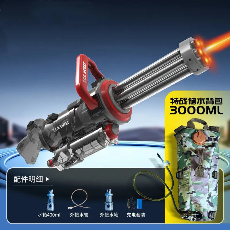 Large Backpack 3L Electric Water Gun Gatling Cool Lighting Toys,2024 New Summer Outdoor Shooting Super Water Gun Toy Gifts