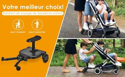 Portable Buggy Board With Seat Universal Kiddy Boards Pram Standing Board 360° Rotation Pram Accessory For Children 25kg