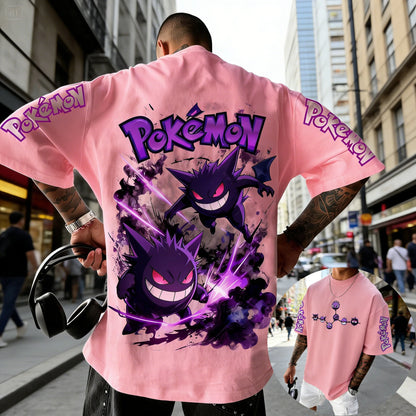 Men's T Shirt Sports T Shirt Short Sleeve T Shirt Purple Gengar Back Print Red Eyes Sharp Teeth with Smoke Sleeve Patterns