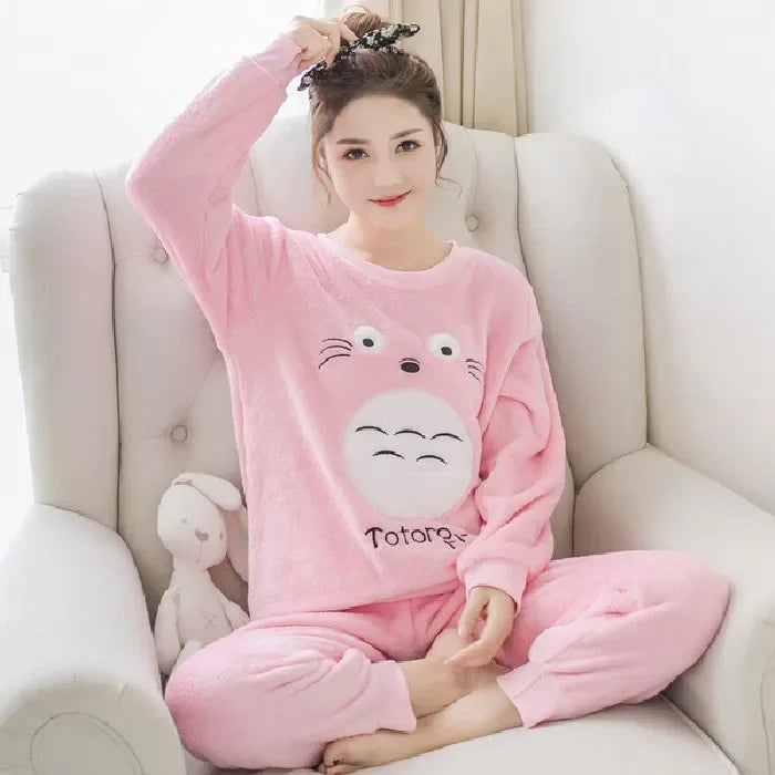 Women Pajamas Autumn Winter Flannel Warm Woman Sleepwear Korean cute Cartoon Pajama Set Fashion Pijama Mujer Home Cloth Pyjamas