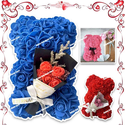 Hot 25cm Foam Rose Bear Desktop Ornament Gift Valentine's Day Home Wedding Party Fake Flower Decoration Figurine Atmosphere Prop