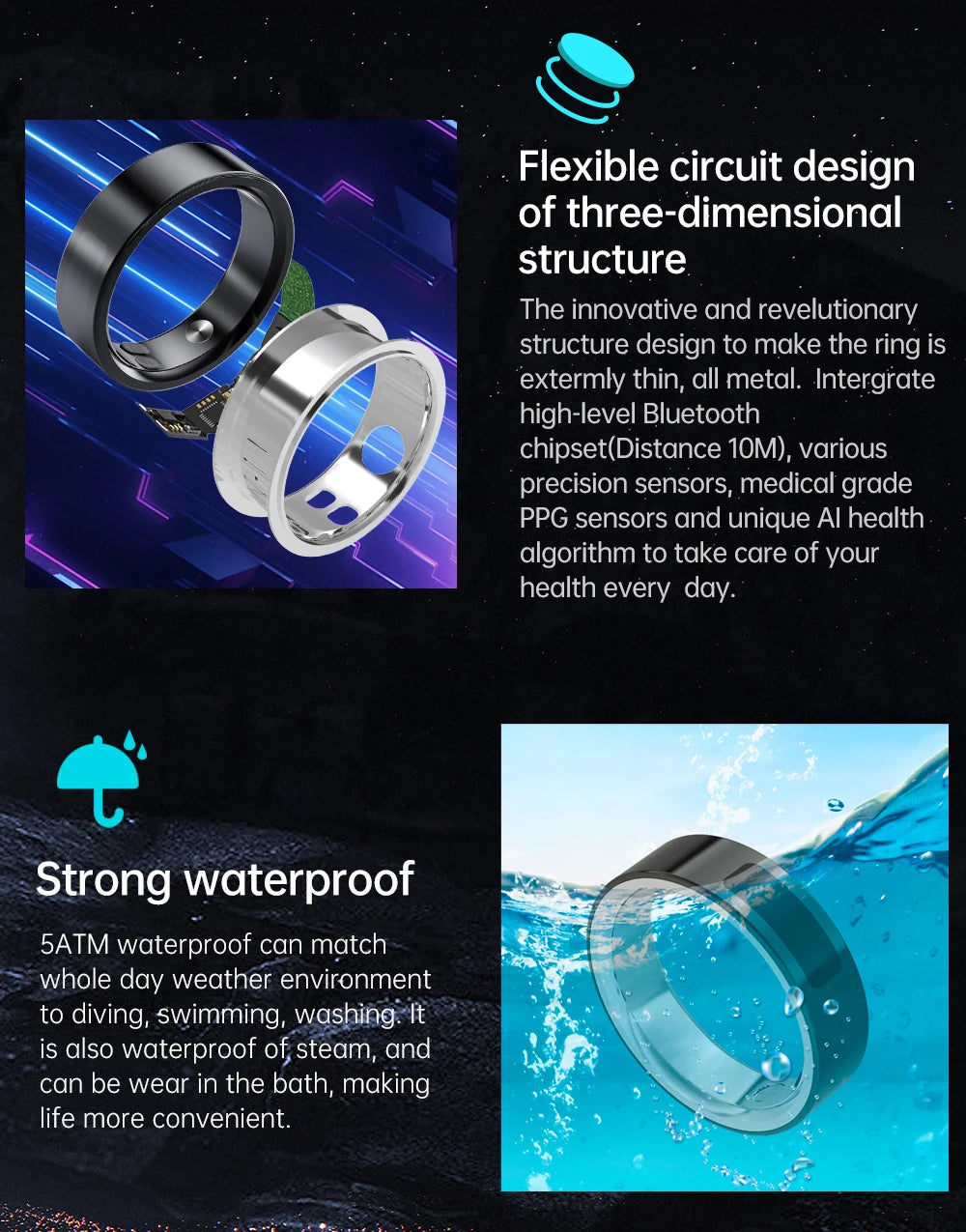2026 Health Monitoring Smart Ring, Continuous Heart Rate Blood Oxygen Sleep Tracker, Silent Vibration Notification Smart Ring