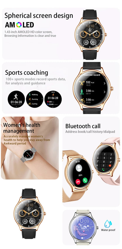 2025 New AMOLED Screen 7.9mm Ultra-thin Women Blue Tooth Call Smart Watch Heart Rate Health Lady Music Sport Fitness Smartwatch