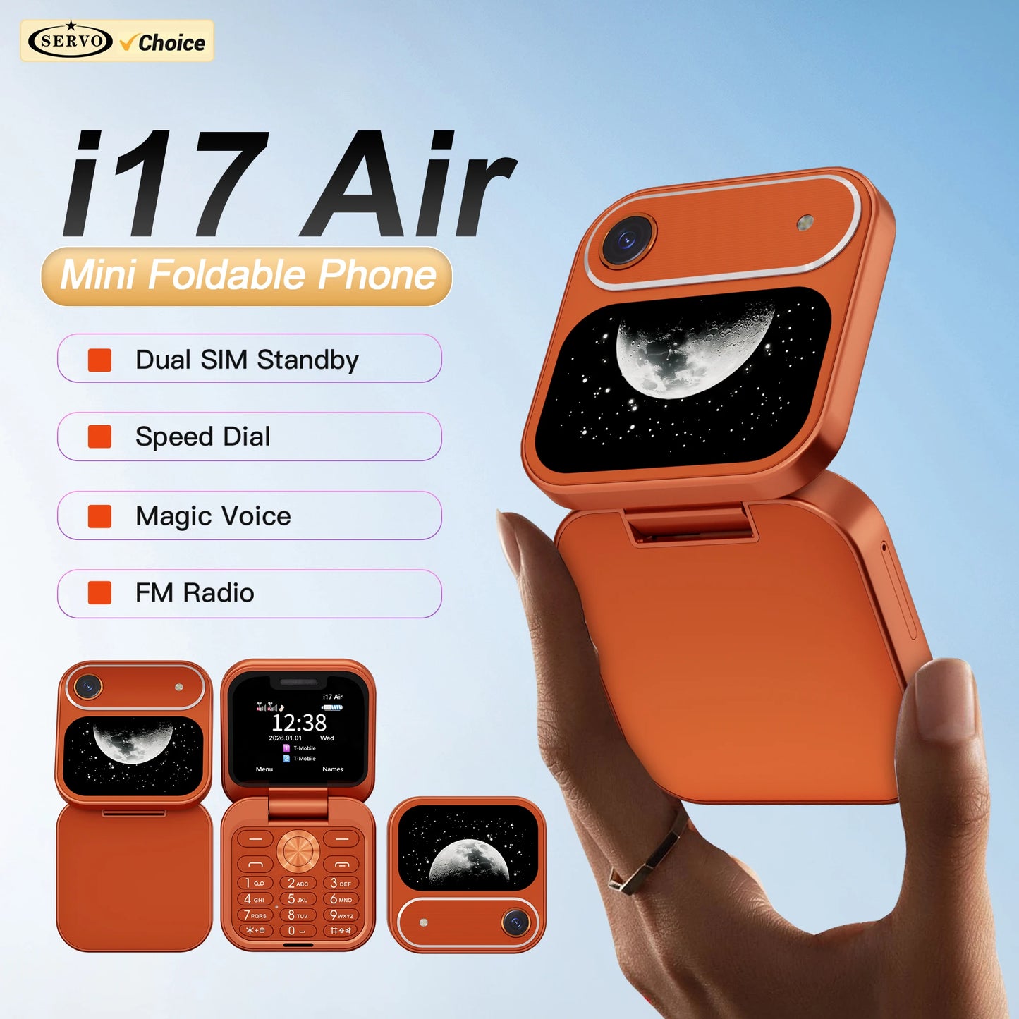 SERVO i17 AIR Mini Foldable Mobile Phone 2G GSM 1.77" Display Magic Voice Speed Dial FM Radio 2 SIM Card Small Square Cellphones
