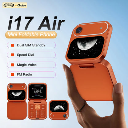 SERVO i17 AIR Mini Foldable Mobile Phone 2G GSM 1.77" Display Magic Voice Speed Dial FM Radio 2 SIM Card Small Square Cellphones