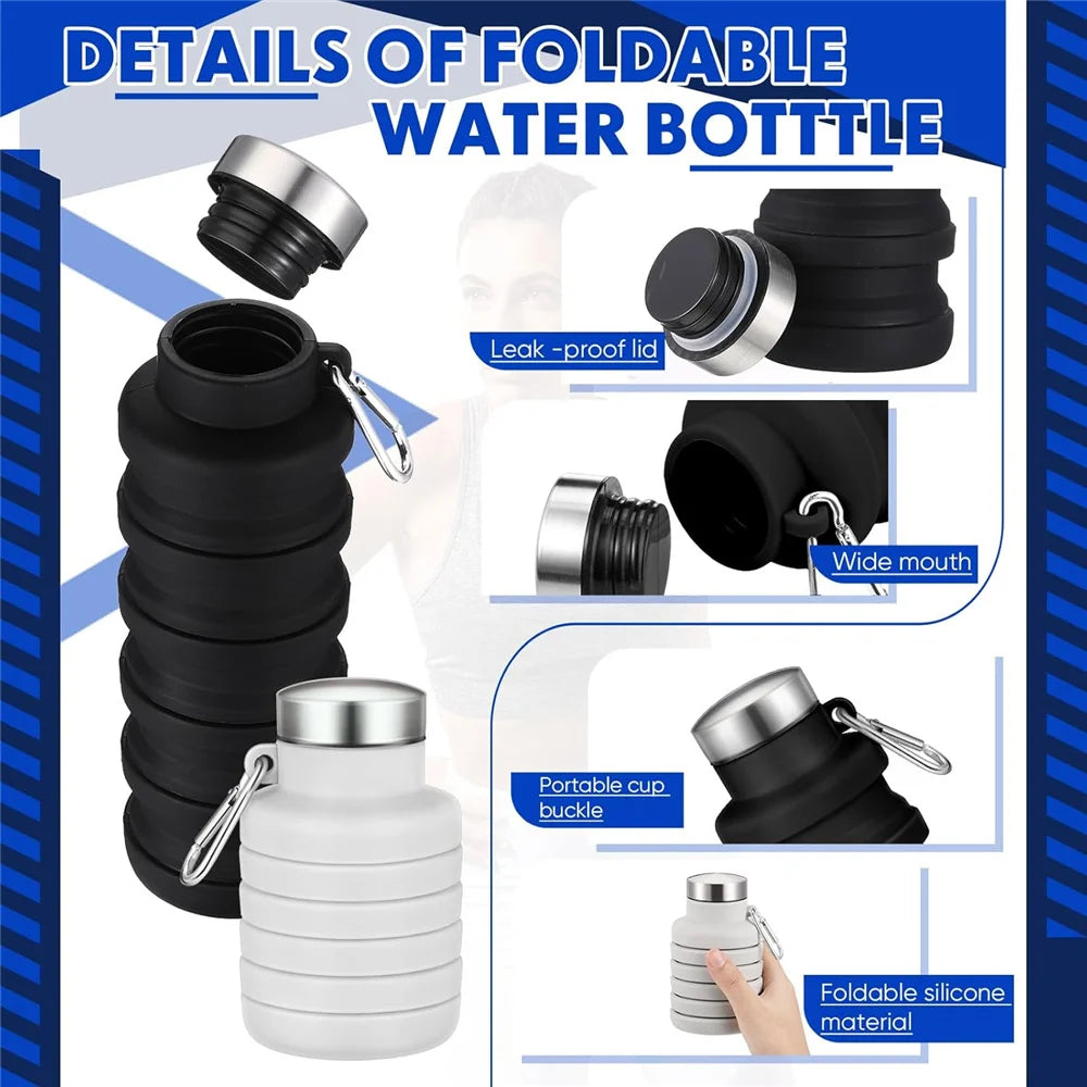 Collapsible Water Bottles Silicone Travel Foldable Portable Water Bottle Silicone Reusable Leakproof for Camping Hiking Cycling