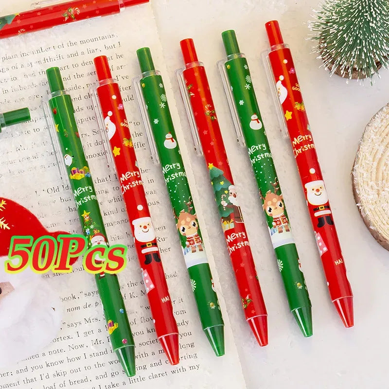 50Pcs/Lot Cute Christmas Press Gel Pens Cartoon Santa Claus Kawaii Christmas Gift Black Ink Pen Student School Office Supplies