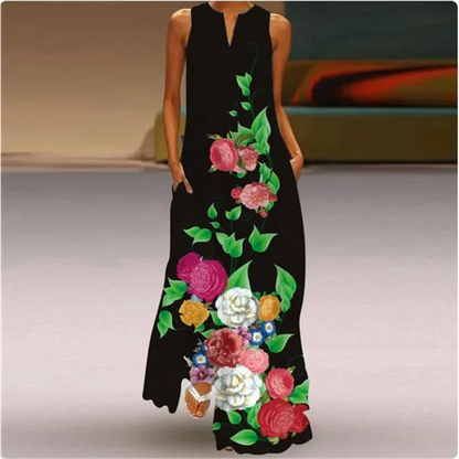 Sleeveless Feather Printed Dress Bohemian Vest Dresses Trendy Beach Casual Loose Robe Colorful Summer