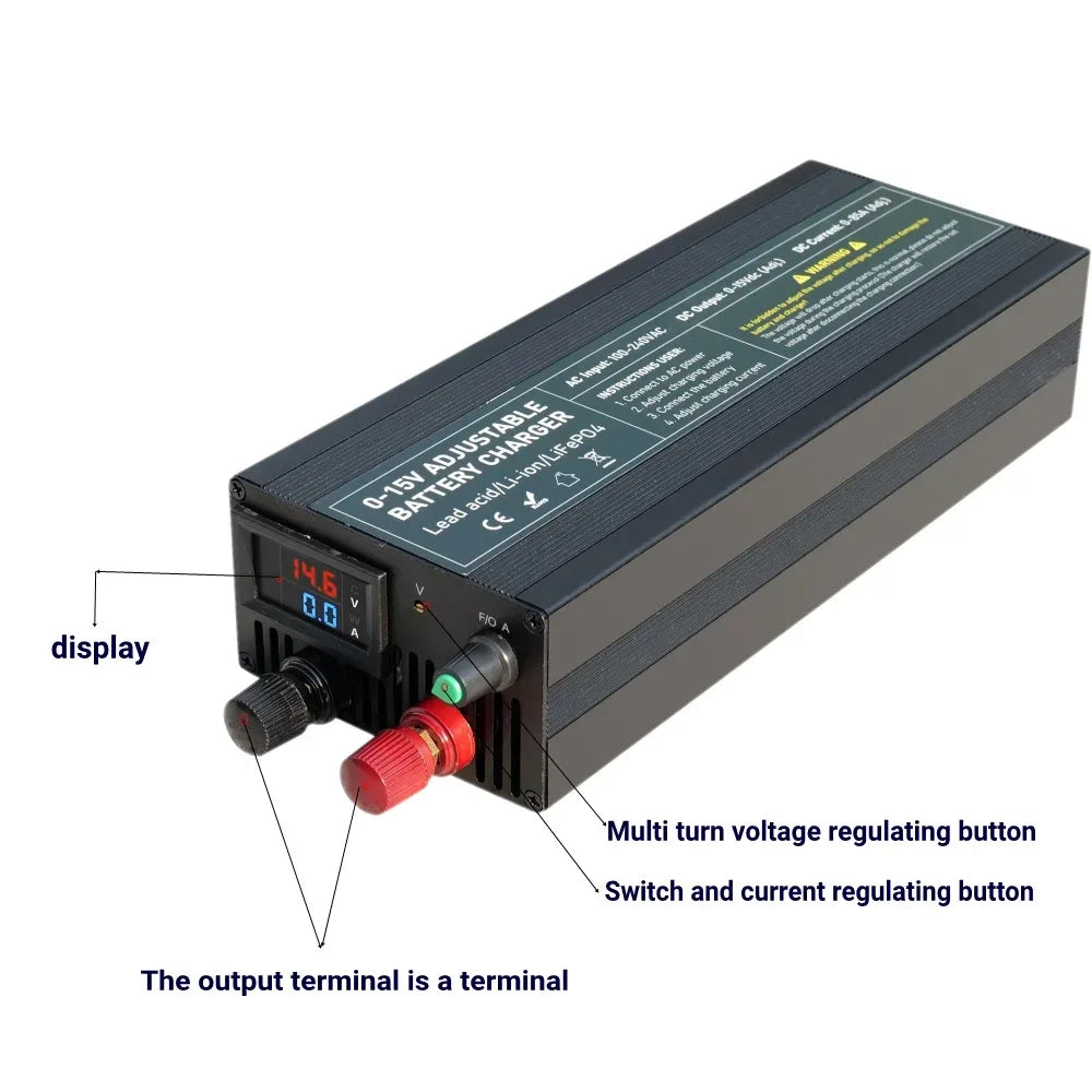 12V 60A 100Ah Solar Large Charger Current Voltage Adjustable for Lifepo4 Universal Chargers Outdoor power supply
