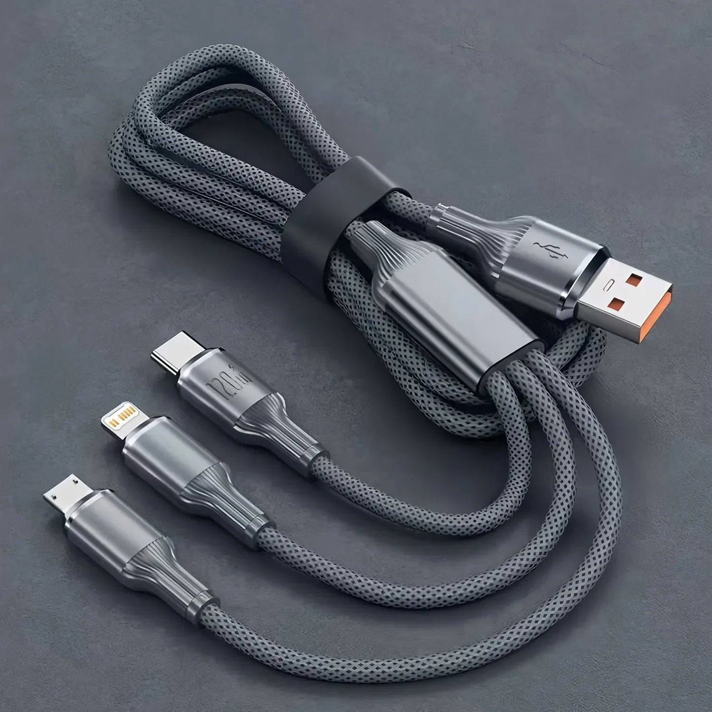 120W 3 In 1 Fast Charging Cable 3A For iPhone15 14 13 12 11 X Pro Max Micro USB Type-C Phone Charger USBC Data Cable 1.2M