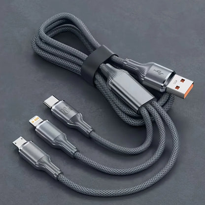 120W 3 In 1 Fast Charging Cable 3A For iPhone15 14 13 12 11 X Pro Max Micro USB Type-C Phone Charger USBC Data Cable 1.2M