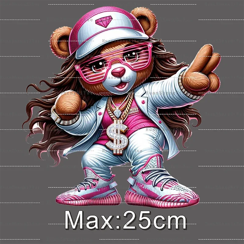 Teddy Bear Street Style Ironing Sticker Clothes DTF Fashion T-shirt Hoodie DIY Hot Transfer Printing Hot Sticker Waterproof