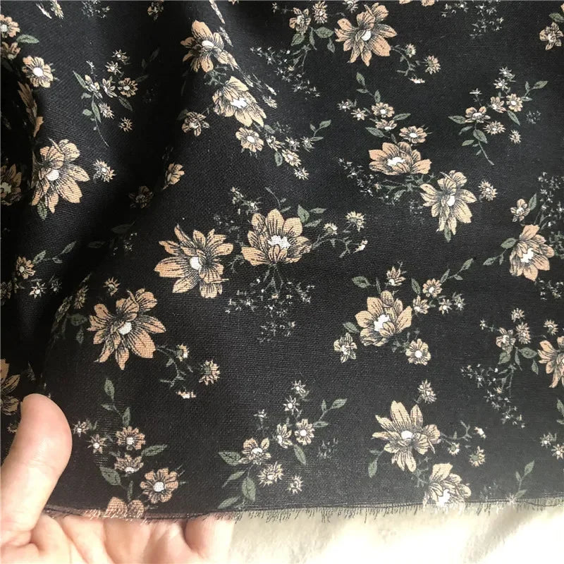 145cm Wide Printed Cotton and Linen Fabric Small Floral Patterns Retro Shirt Dress DIY Clothing Sewing Fabric 90% Cotton Content