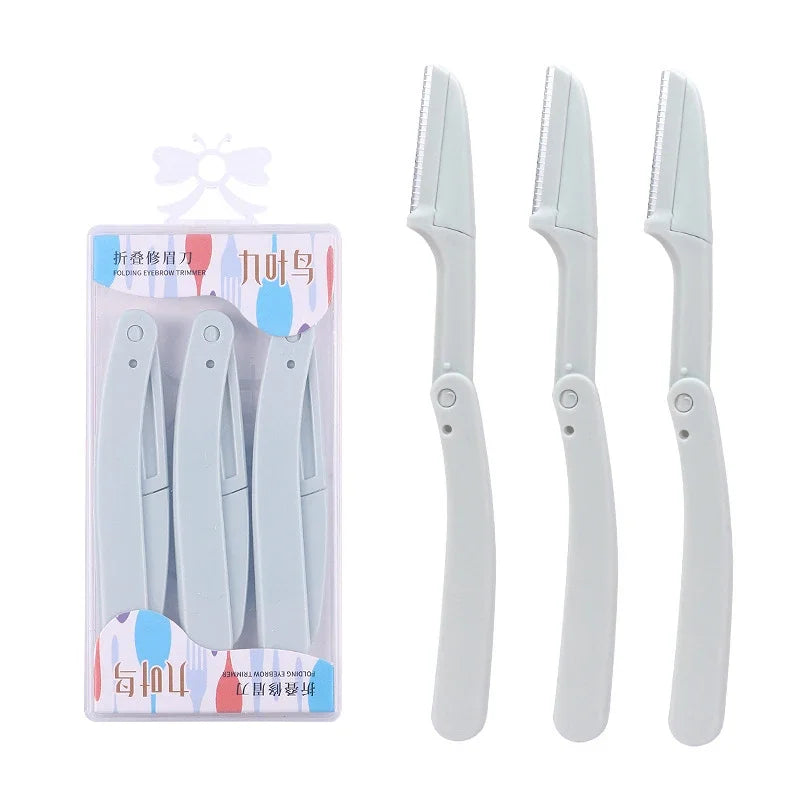 3pcs Fold Eyebrow Trimmer Scissors Hair Remover Eyebrow Comb Razor Eyebrow Clip Makeup Tools Face Razor for Women