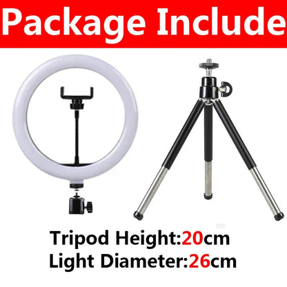 10 inch LED Selfie Ring Light Dimmable Photography Fill Lamp with Mini tripod for Mobile Phone Live Video Photo Studio Ringlight