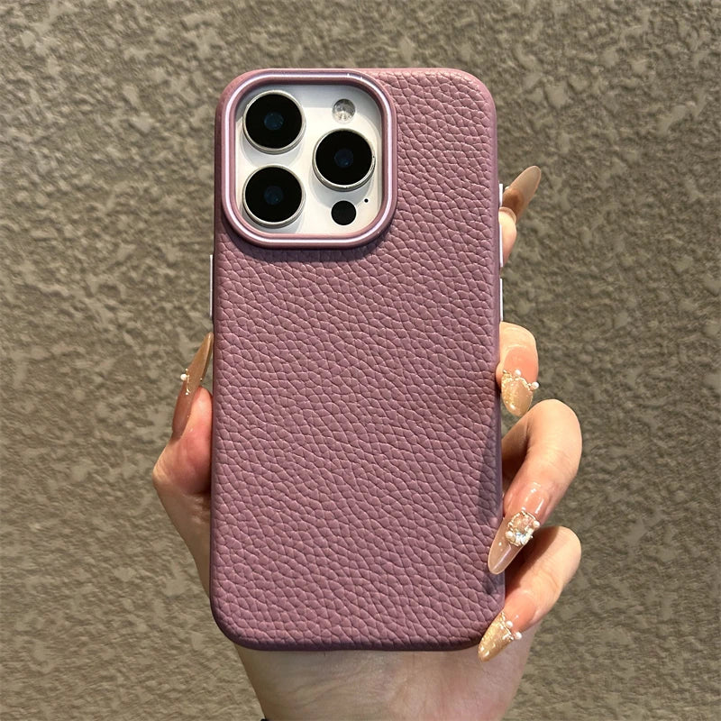 Luxury Business Lichee Pattern Leather Texture TPU Case For iPhone 16 15 14 13 12 11 Pro Max 16 Plus Shockproof Matte Soft Cover