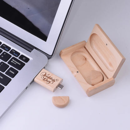 2 IN 1 TYPE-C USB 3.0 Flash Drive 128GB Free Custom Logo Pen Drive 64GB Wooden Pendant Memory Stick 32GB Creative Wedding Gift