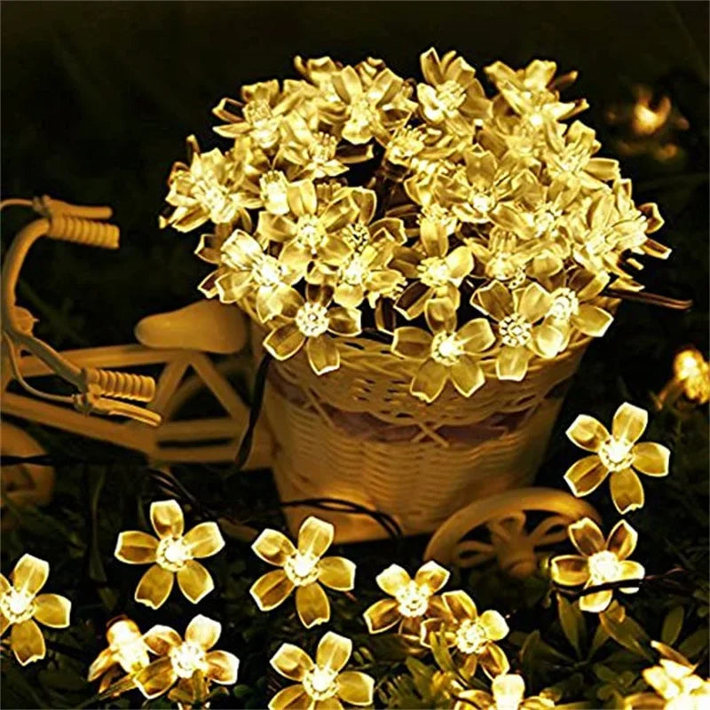 Solar Fairy String Light Sakura Garlands 5/7/12/22M Peach Flower CherryLED Lamp For Wedding Party Garden Christmas Outdoor Decor