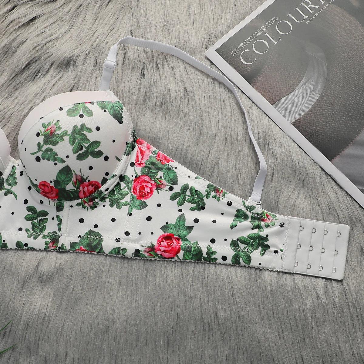 Viomisha Sexy Underwear for Women Push Up Bra with Steel Ring Floral Printed Brassiere 3/4 Cup Beautiful Female Lingerie