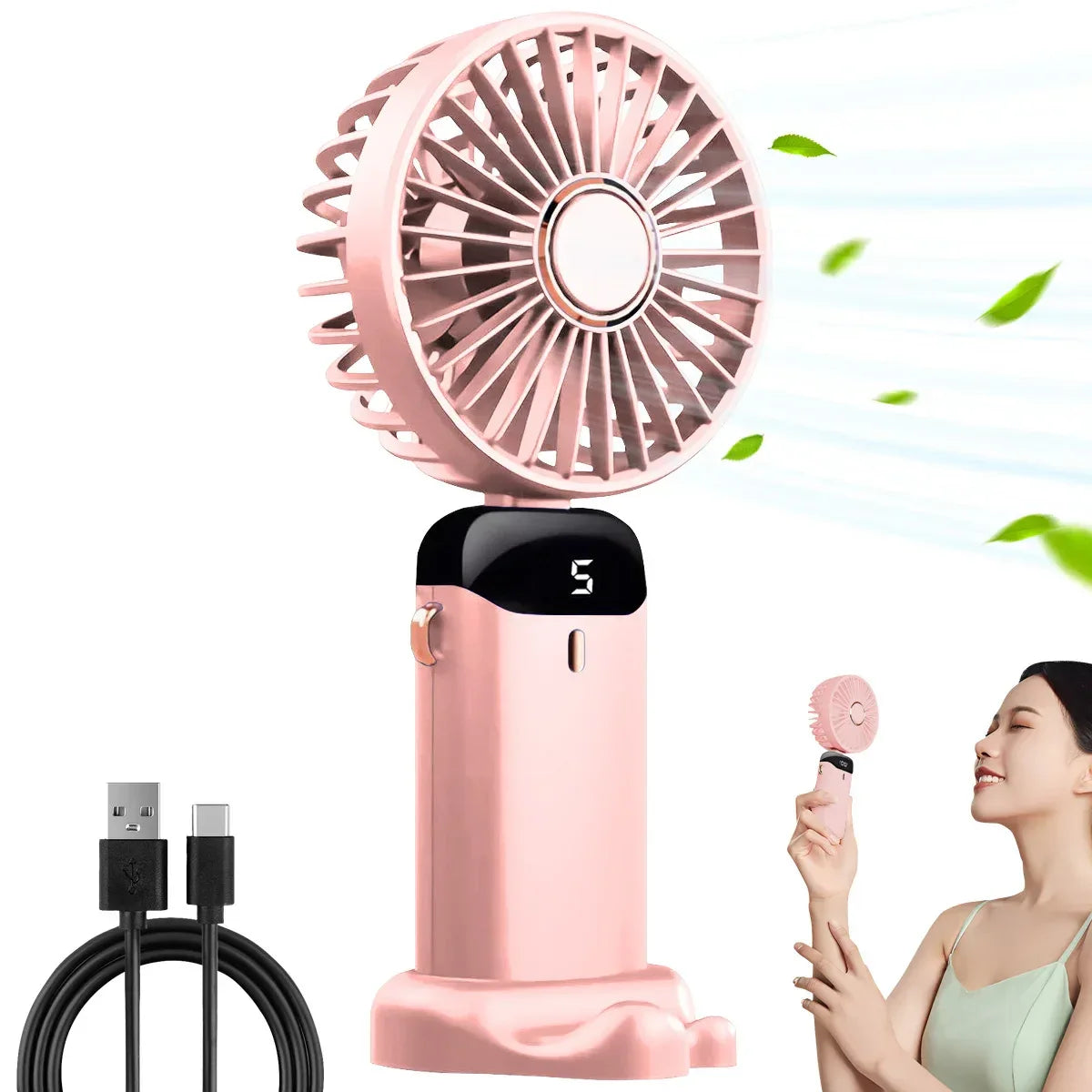 Handheld Mini Fan Foldable Portable USB Charging Neck Fan 1200mAh 5 Speed Settings  Suitable for Home and Outdoor Use