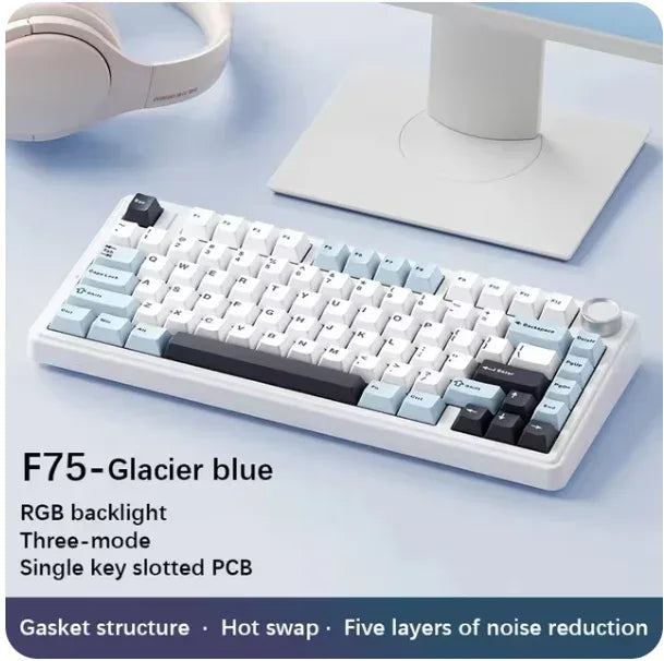 AULA F75 Mechanical Keyboard Wired/2.4G Wireless/Bluetooth RGB PBT 75% Layout OEM Profile Gasket Customized Pc Gaming Keyboard