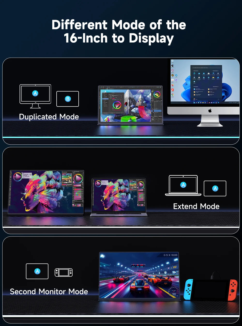 UPERFECT 16' 1200 Nits 4K Portable Monitor for Laptop 3840*2400 UHD 100% SRGB IPS HDR Speakers External Travel Gaming Display