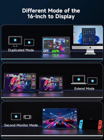 UPERFECT 16' 1200 Nits 4K Portable Monitor for Laptop 3840*2400 UHD 100% SRGB IPS HDR Speakers External Travel Gaming Display