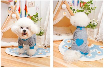 Heart Pattern Dog Pajamas for Small Dogs, Warm Fleece Dog Jumpsuit Yorkie Puppy Onesie Autumn Winter Clothes Chiwawa Pet Apparel