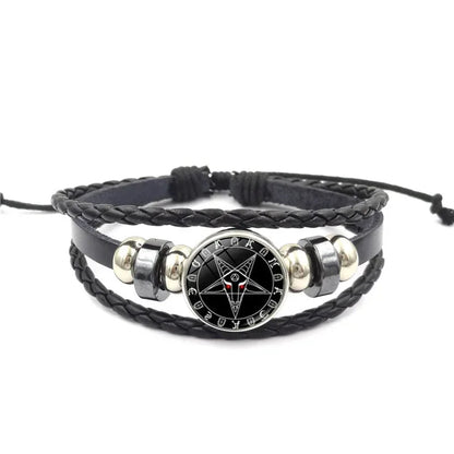 Lucifer Satan Baxter Glass Pendant Leather Knitted Bracelet Handmade Multi Layer Beaded Handicraft Gifts for Family, Girlfriend