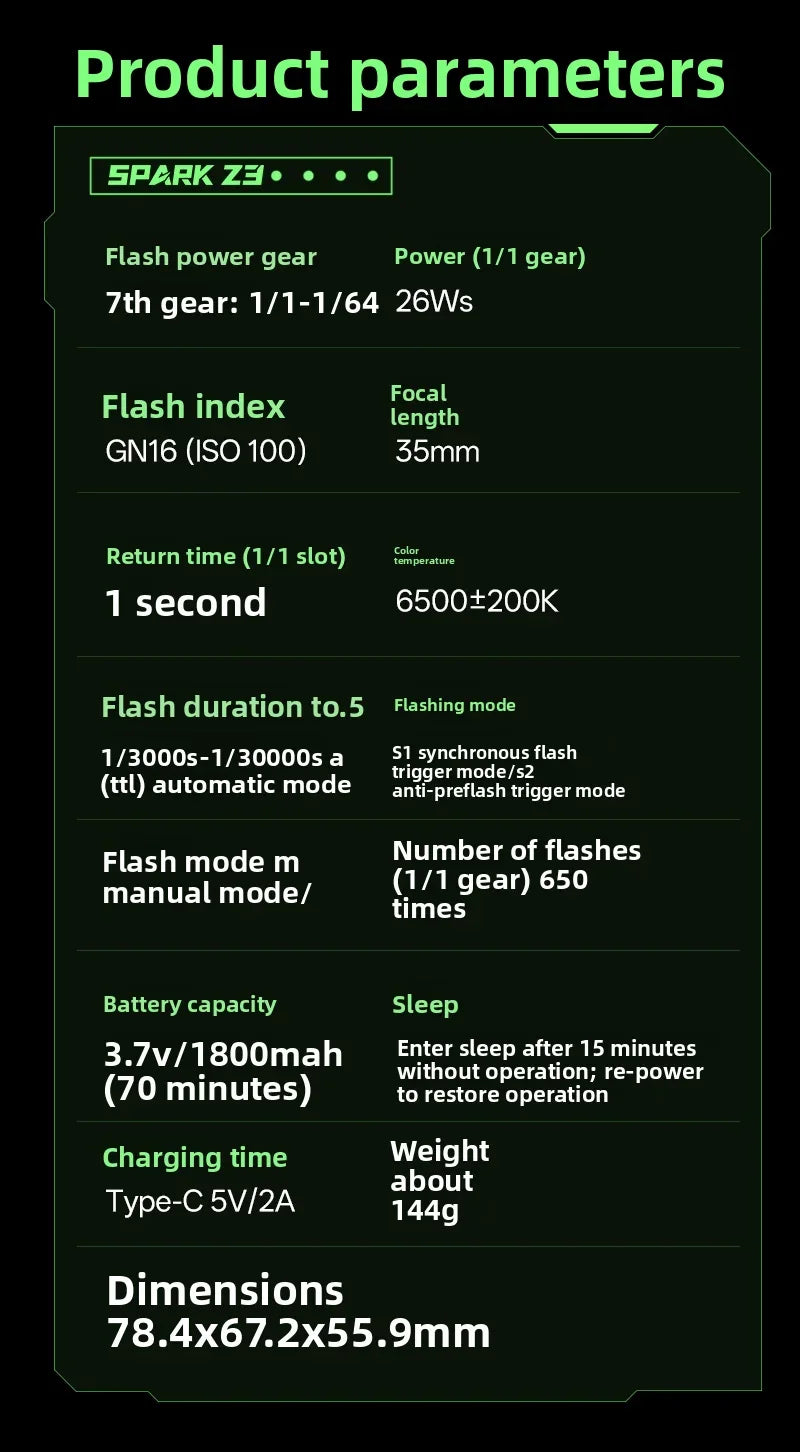 VILTROX Spark Z3 Mini Rechargeable Camera Flash Light Speedlite with Diffuser for Fuji Z3-F/NIKON Z3-N/Canon Z3-C/Sony Z3-S