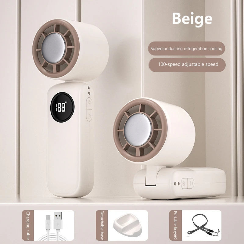 2026 Handheld Portable Cooling Fan 100 Speeds Adjustable Refrigeration Quite Mini Turbo Fan Type-C High Speed Cold Compress Fan