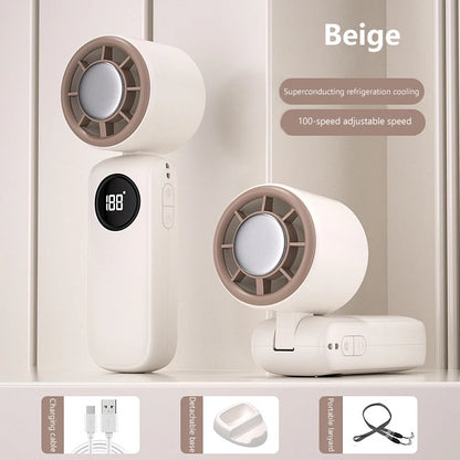 2026 Handheld Portable Cooling Fan 100 Speeds Adjustable Refrigeration Quite Mini Turbo Fan Type-C High Speed Cold Compress Fan